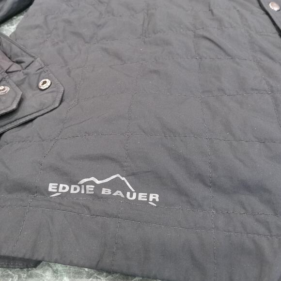 Eddie Bauer EB502 Shirt Jac Snap Button Quilted Shacket Black Men’s Large LOGO - Picture 2 of 16